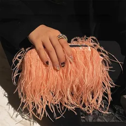 Luxury Real Ostrich Feather Party Evening Clutch Bag Women Wedding Purses and Handbags Liten Shoulder Chain Bag Designer Bag 240109