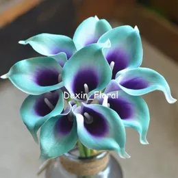 Teal Purple Picasso Calla Lilies Real Touch Flowers For Silk Wedding Bouquets Artificial Lily Decorative Wreaths2810