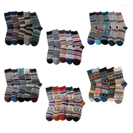 Calzini da uomo 5 paia da uomo etnici vintage strisce colorate stampa invernale morbido caldo spesso lavorato a maglia in lana sintetica calze 37JB