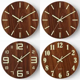 Wall Clocks 12 Inches 30Cm Luminous Wooden Clock Living Room Silent Household Personality Creative Watch Quartz Drop Delivery Otlui