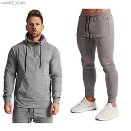 Męskie dresy męskie bawełniane garnitury gym fitness szare zestawy sportowe z kapturem sporty pullover z kapturem zestawy jogging