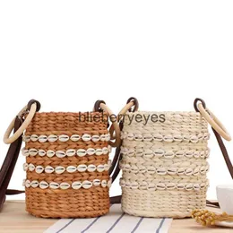 Shoulder Bags New natural shell bucket woven bag Japanese and Korean hand carry messenger dual-purpose str bag casual women's bagblieberryeyes