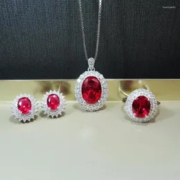 Brincos de parafuso prisioneiro S925 anel de prata vermelho corindo gem pombo sangue galvanoplastia 3 quilates incrustados jóias de casamento atacado