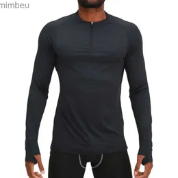 Herren-T-Shirts, Herren-Kompressionshemden mit 1/4-Reißverschluss und Daumenlöchern, Basisschicht, lange Ärmel, Moiré-ableitendes Sport-T-Shirt, aktive AngelbluseL240110