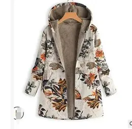 Karışımlar 1 Sztuk/Partia Kobiety Winter Warm Floral Bluza Z Kapturem Kwiat Wydruku Z Kapturem W Stylu Vintage Z Polaru