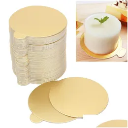 Cake Tools Gold Mousse Cardboard Base Paper Tray Pad Holder Rectangar Board Of Baking 100Pcs/Lot Drop Delivery Home Garden Kitchen D Dhp8T