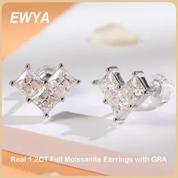 Earrings EWYA Sparkling 1.2CT Princess Cut Moissanite Stud Earrings For Women S925 Sterling Silver Square Diamond Earring Fine Jewelry