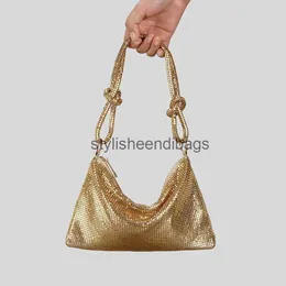 Totes Fashion Metal Mesh Women Shoulder Bags Designer Sequined Lady Handbags Luxury Evening Party Tote Purses Glitter Female Bag 2023stylisheendibags