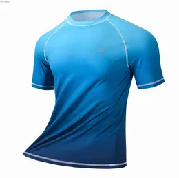 メンズTシャツ夏のメンズTシャツUPF 50+半袖ラッシュガードスイムグラッドランニングシャツサーフティー水着ハイキングスポーツシャツSL240110