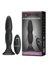 PrettyLove Frisado 4 Modos de Rotação de Vibração À Prova D 'Água Recarregável Controle Remoto Vibrador de Sexo Anal de Silicone para Casal q113354352