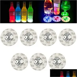 Tappetini Tappetini Adesivi per bottiglie a LED Sottobicchieri Luce Adesivo a 4 LED Luci lampeggianti per le vacanze Party Bar Uso domestico Consegna a goccia Kit da giardino Dhfi3