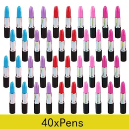 40pcs Lipstick Shape Pen Ballpoint Writing Pens Lipstick Cute Ball Pens Novelty Office Stationery Students Children Gift 240109