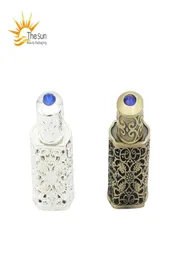 Botella de Perfume árabe de bronce de 3ml, botellas de vidrio Attar árabes recargables con decoración artesanal, contenedor de aceite esencial 5157110