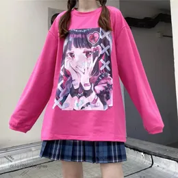 T-shirt 2022 Autumn Japanese Harajuku Streetwear Clothes Kawaii Cartoon Girl Loose Long Sleeve Shirt Female Soft Girl Student Top Y2K