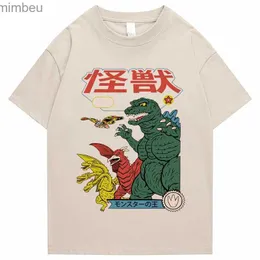 Męskie koszulki T-shirt w stylu ulicznym kreskówka z krótkim rękawem swobodny letni bawełna męska męska dinozaur nadruk 2023 Japan harajuku topl240110