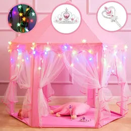 Portable Kids Toy Tipi tält Bollpool Princess Girl Castle Play House Children Small House Folding Playtent Baby Beach Tent 240109