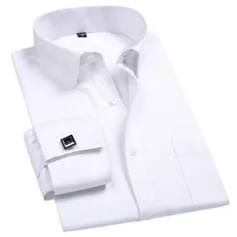 Men French Cuff Dress Shirt Cufflinks White Long Sleeve Casual Buttons Male Brand Shirts Regular Fit Clothes 240110
