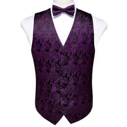 Vests Men Purple Paisley Suit Vests Vneck Silk Waistcoat Formal Vest BowTies Cufflinks Pocket Square Set Male Gift J121 Barry.Wang