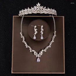 Ketting Oorbellen Set Luxe Kristallen Kroon Tiara Oorbel Strass Bruidssieraden Voor Vrouwen Bruid Bruiloft Accessoires