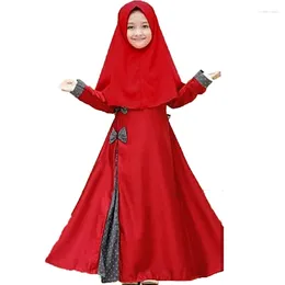 Etniska kläder 2st muslimska barn flickor abaya hijab lång maxi klänning set kalkon arabiska mantel islam dubai kaftan headscarf eid ramadan bön