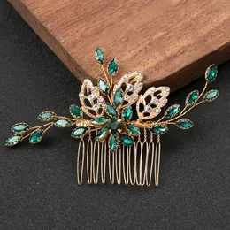 Hair Clips Green Leaf Comb Bridal Tiaras For Women Golden Hairpin Insert Side Crown Wedding Accessoreis Jewelry 2024