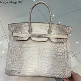 Designers Bolsas Himalaias Sacos Designer Himalaias Branco Nilo Crocodilo Barriga 35cm Couro Costurado à Mão Mulheres Luxo Grande Capacidade