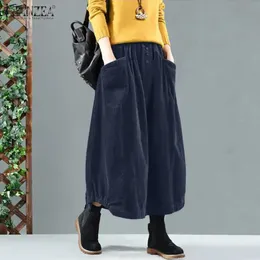 스커트 Kaftan Corduroy Skirts 2022 여성 가을 ​​Sundress Zanzea 캐주얼 탄성 허리 maxi gendidos 암컷 견고한 가운 femme faldas saia