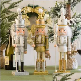 Decorações de Natal Woden Grande Nutcracker Fantoche Rei Soldado Decoração Golden Sier Home 201028 Drop Delivery Garden Festiv Dhe1G