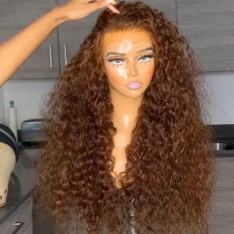 180density Chocolate Brown Curly Wigs for Women HD Lace Front Human Hair Wig Glueless Deep Wave 360 HD Lace Frontal Wigs Synthetic Closure Wig