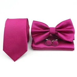 Mens randiga polyester slipsar bowtie pocket fyrkantig manschettknappar set slips båge handduk manschett länkar partier fyra stycken set 240109