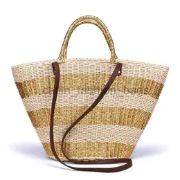 Borse a tracolla Borsa in tessuto Manual Str Borsa da spiaggia in maglia borsa a secchiello estate oro a righe sier borsa da donna intrecciata Borsa con cestino grandecatlin_fashion_bags