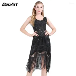 Stage Wear 1920s Vintage Sequin Elbise Çift V Yağlı Moda Retro Püskül Dansı Büyük Parti Akşam/Ziyafet