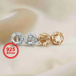 Stud 5-6MM Rose Banhado A Ouro Sólido 925 Prata Esterlina DIY Rodada Moldura Prong Studs Brincos Configurações para Gemstone Moissanite 1706044 YQ240110