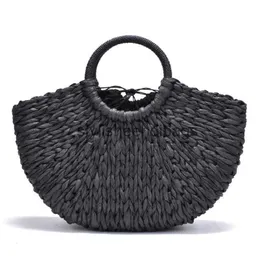 Totes 2023 New Handmade Bag Women Pompon Beach Weaving Ladies Paper Str embrulhado em forma de lua