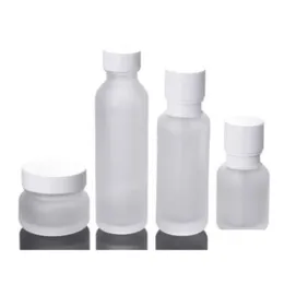 Packing Bottles Wholesale Packaging Bottles Frosted Glass Jar Lotion Cream Round Cosmetic Jars Hand Face Pump Bottle With Wood Grain C Dh1Wy