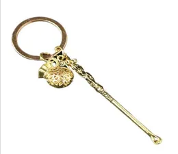 Mässing Copper Color Metal Earpick Dab Dabber Röker Tillbehör Verktyg 7 Typer Ear Pick Spoon Keychain Key Ring Shovel Wax Scoop HO825070