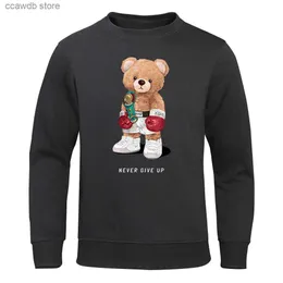 Hoodies للرجال Sweatshirts Strong Boxer Teddy Bear لا تتخلى عن Sweatshirt Mens Novelty Top Harajuku Hat Rope Cloths Sport S-XXL Hoodie للرجال T240110