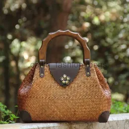 USES عتيقة المقبض الخشبي منسوجة حقيبة يد النسيج Str Bag Ladies Hand Bagslin_fashion_bags