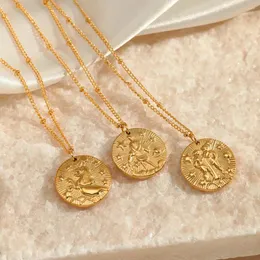 Pendant Necklaces Fashion Zodiac Signs Stainless Steel Necklace For Men Women Luxury Twelve Constellations Embossed Clavicle Chain Jewelry