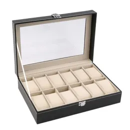 Boîte d'affichage de montre en cuir PU à 12 fentes, boîte de rangement de bijoux, boîtier de rangement verrouillé, boîte d'affichage de montre avec couleur noire 161h