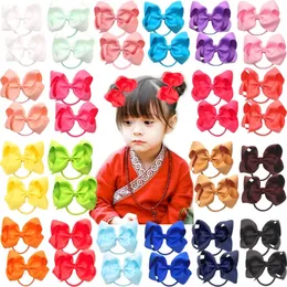 40pcs 20 par 4,5 Butique Bows Krawę Krawat dzieci dzieci Pigtail łuki gumowe opaski Wstążki Hair Bands 240109