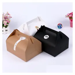 صناديق التعبئة الجملة 100pcs 20x15x8cm Kraft Paper Cake Box مع مقبض Candy Food Wen6247 Drop Office School Business IND DHR1F