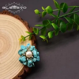 Sieraden GLSEEVO Natuurlijke Zoetwater Barokke Parel Broche Dames Memorial Day Bruiloft Turquoise Bloemen Luxe Sieraden Accessoires GO0367