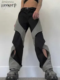 Pantalons pour femmes Capris Weekeep y2k Techwear pantalons décontractés Chic contraste évider Baggy femmes Cargo pantalon Streetwear taille basse pantalons de survêtement mode coréenne L240110