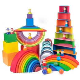 Zabawki dla niemowląt duże tęczowe bloki budulcowe drewniane dla dzieci kreatywne stosy Montessori Educational Toy Children 240110