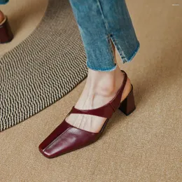 Scarpe eleganti Décolleté da donna Eleganti da donna stile francese Tacco alto Sandalo alla moda Punta quadrata Primavera Autunno Vera pelle Estate