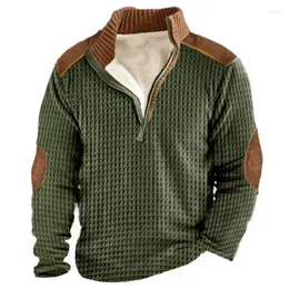 Hoodies masculinos vintage outono roupas masculinas manga longa zip gola superior casual waffle pulôver inverno lã velo ponto moletom