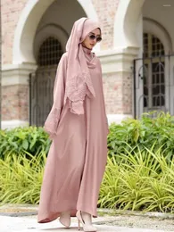 Ethnic Clothing Eid Robe Muslim Abaya Dress & Scarf 2 Piece Set Dubai Embroidered Kebaya Gowns Moroccan Caftan Kaftan Islam Oman Ladies
