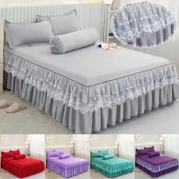 Sängkjol Beding Cover Princess Solid Color Dust Covers för Plain Group Home Decor Spridande huvudgavel