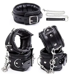 Soft Padded Bondage KitBlack PU Leather Hands Cuffs Ankle Cuffs Neck Collar Set BDSM Bondage Retraint Sex Toys For Couple q07482794